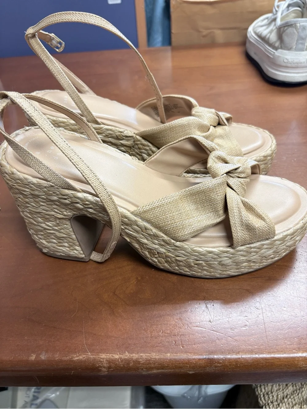 a new day Tan Knotted Espadrille Platform Slingback Wedges